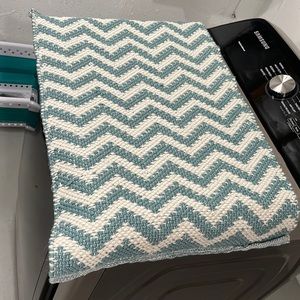 Chevron Pattern Teal and White Rug